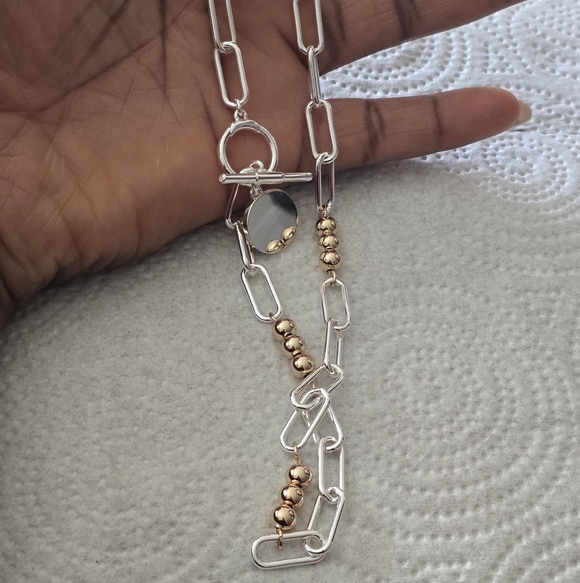 Lauren Ralph Lauren Women Silver Gold Chain Link Necklace New - Picture 9 of 10